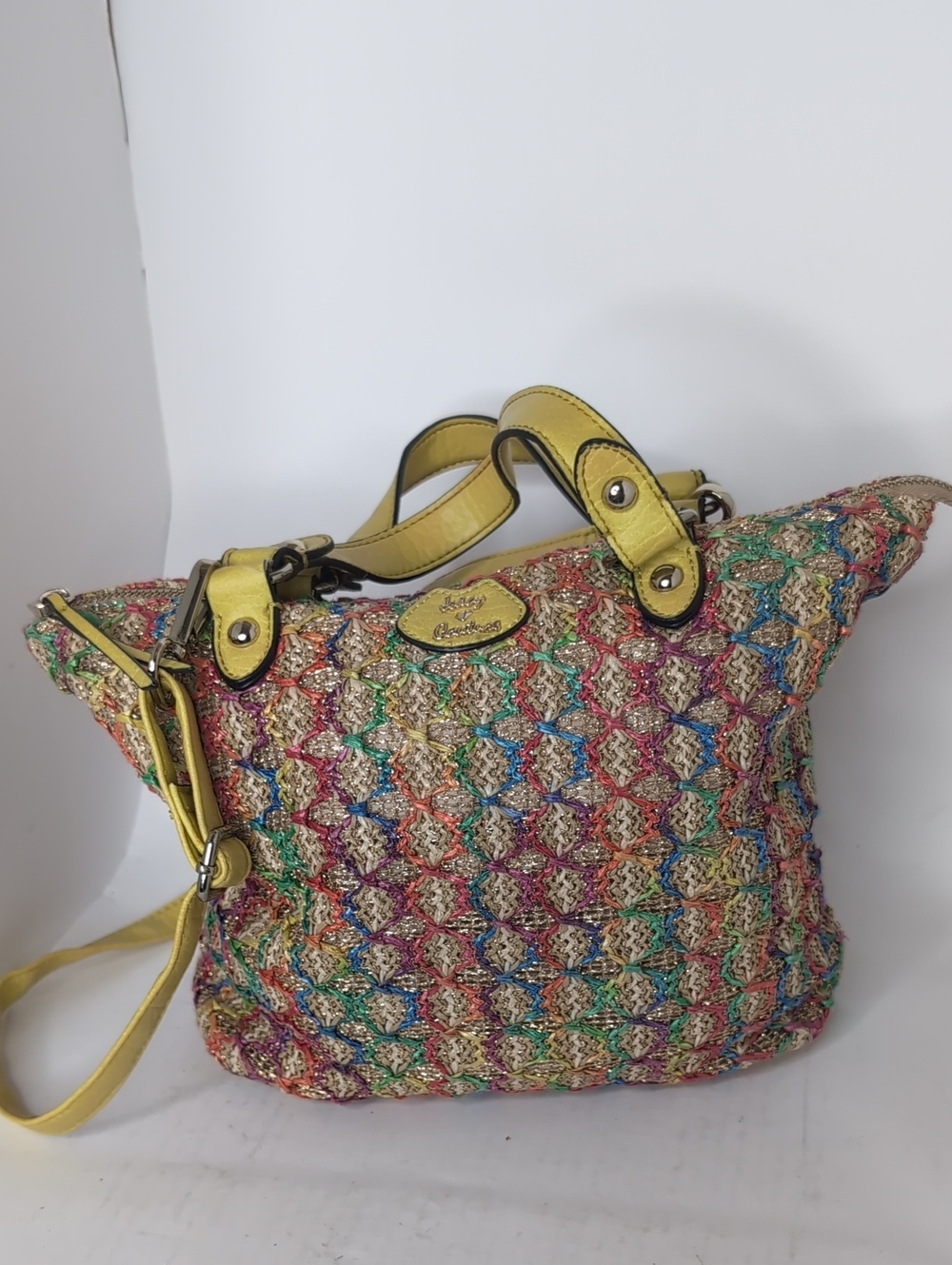 Juicy Couture Multicolor Woven Shoulder Bag with Yellow Trim